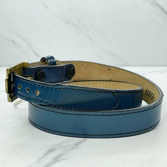 Justin Boots Blue Vintage Top Grain Cowhide Leather Belt Size 26 Made in USA - Picture 3 of 7